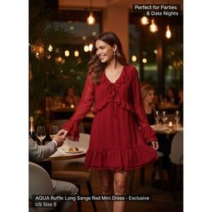 AQUA Ruffle Long Sleeve Red Mini Dress - Exclusive US Size S